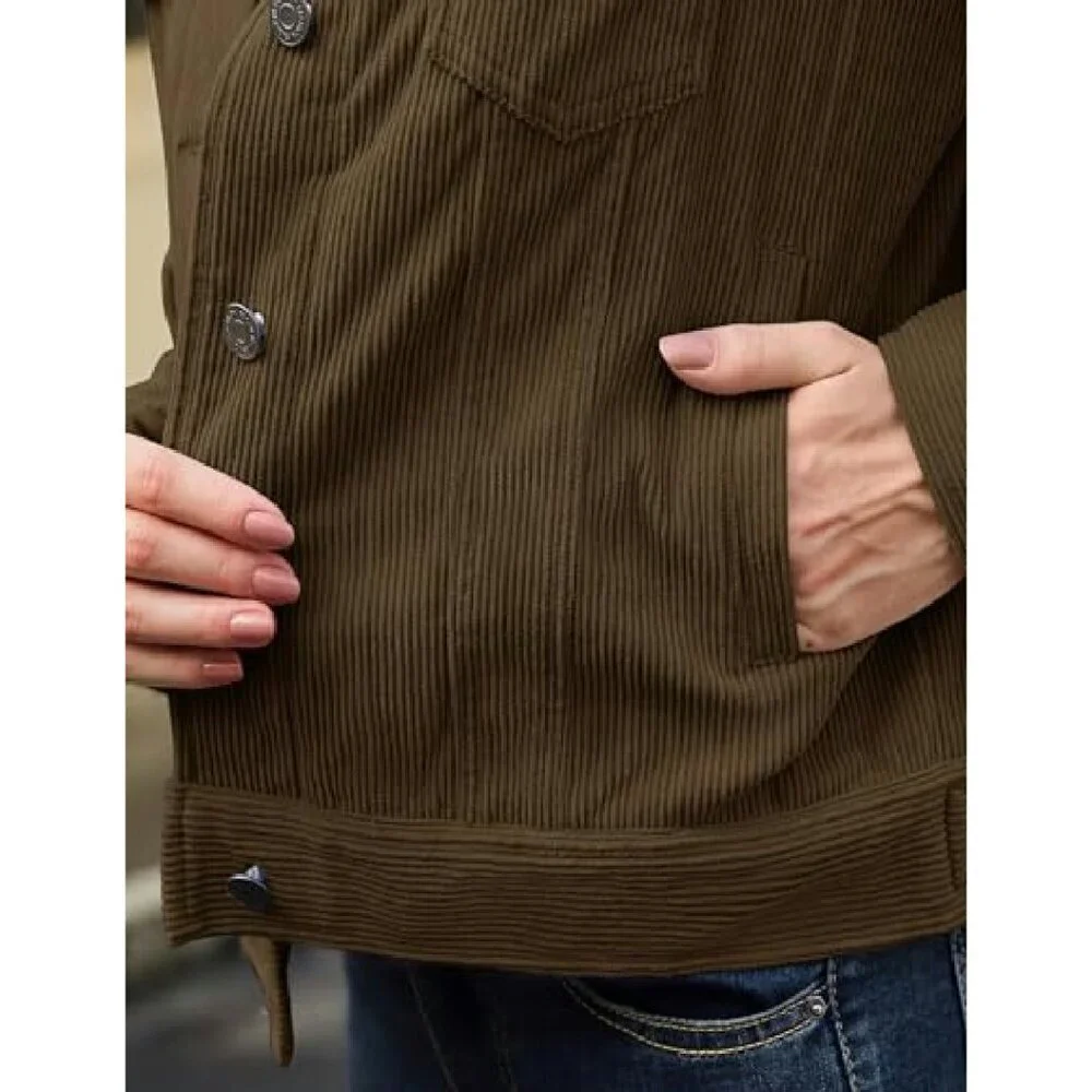 Cropped Corduroy Shacket, Velvet Blend, Chest Pockets, Casual Jacket